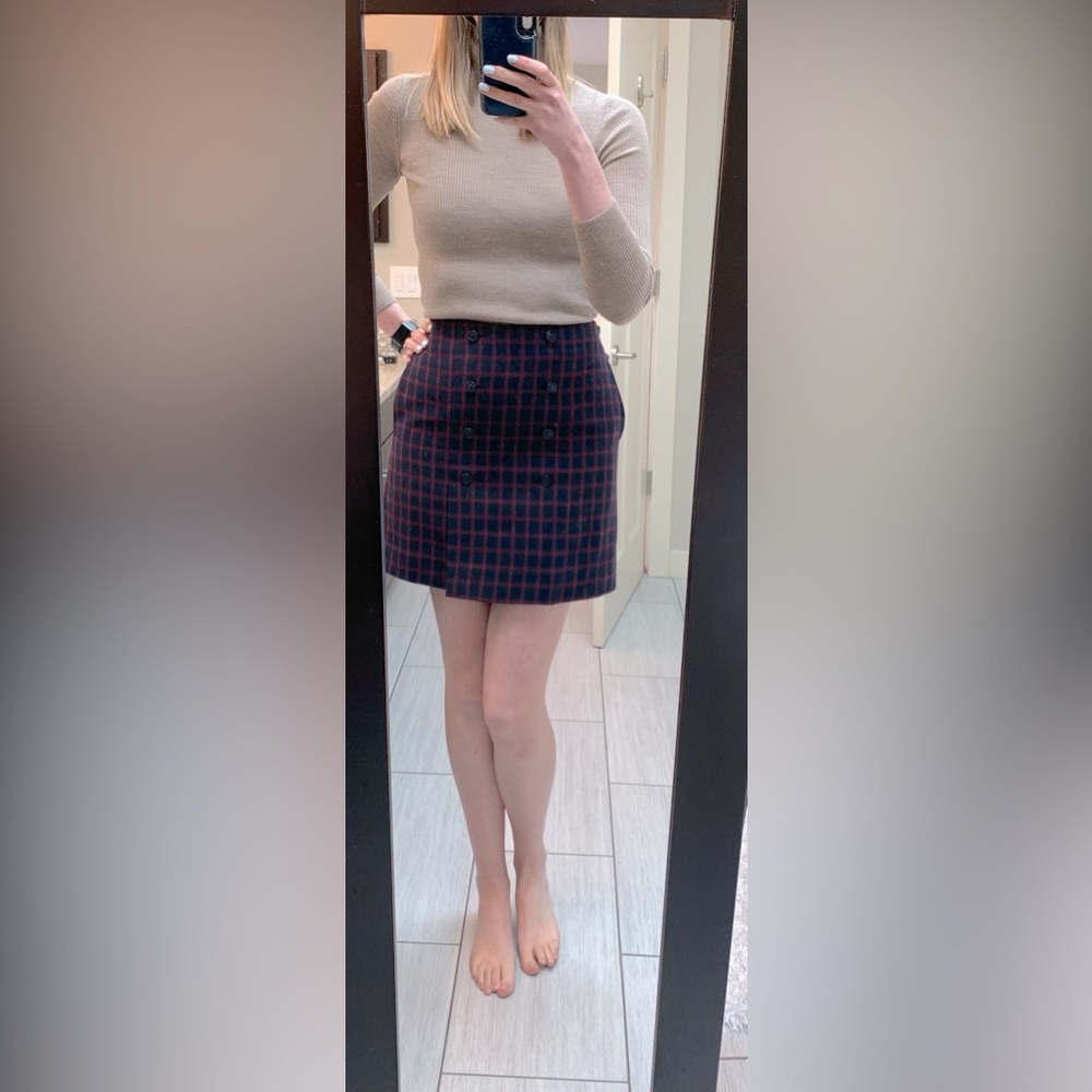 Navy and red plaid skirt with pockets